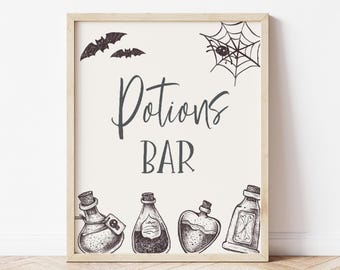 Halloween Potions Bar Sign, Editable Halloween Party Drinks Sign, Minimalist Spooky Season Birthday Party Sign Decor, Digital Download