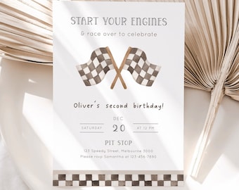 Any Age Racing Invitation, Race Flags Birthday Party Invite, Racing Party, Race On Over, Vintage Racing Bday Invitation, Digital Download