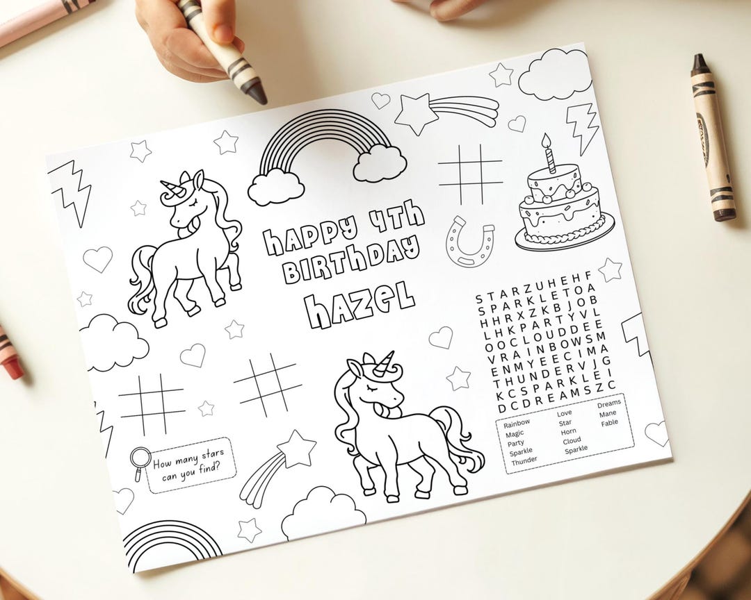Editable Unicorn Birthday Activity & Coloring Page, Unicorn Rainbow B ...