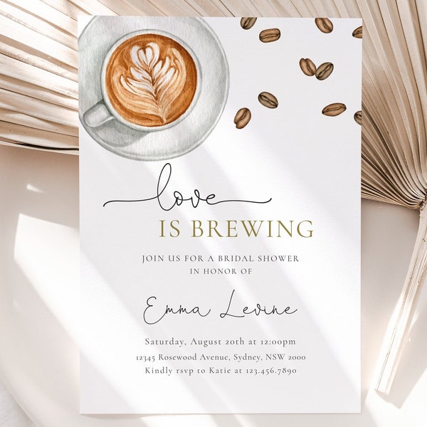 Love is Brewing Bridal Shower Invite, Editable Template, Minimalist Coffee Themed Bridal Shower Party Invitation, Digital Download