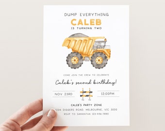 Construction Truck Birthday Invitation, Editable Template, Dump Truck Invite, Any Age Construction Lorry Truck Invite, Digital Download