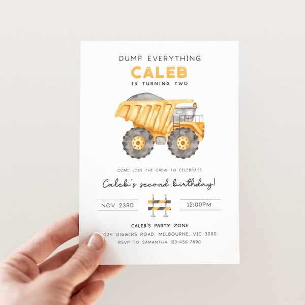 Construction Truck Birthday Invitation, Editable Template, Dump Truck Invite, Any Age Construction Lorry Truck Invite, Digital Download