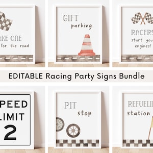 Bearbeitbares Racing Party Schilder Bundle, Rennautos Geburtstag Essen Getränkeschilder, Auto Party Favors & Geschenke Schild, Racing Party Decor, digitaler Download