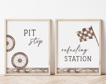 Dirt Bike Party Signs, Editable Motorbike Party Decor, Pit Stop & Refueling Station Sign, Food Drink Racing Party Table Sign Decoration