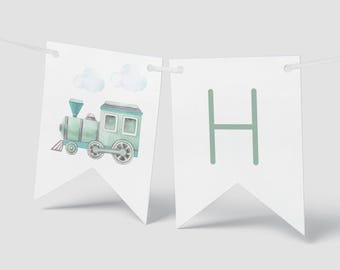 Green Train Happy Birthday Banner, Editable Choo Choo Train B'day Banner, Chugga Chugga Two Two Green Train Party Decor, Digital Download