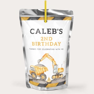 Editable Construction Juice Pouch Label, Digger Truck Birthday Capri Sun Wrapper, Construction Truck Party Drink Label, Digital Download