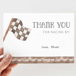 Bearbeitbare Racing Dankeskarte, Geburtstags-Dankeskarte für die Rennflagge, Vintage Car Bday Note, Racing Two Fast Party Favor, digitaler Download