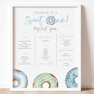 Sweet One Birthday Meilenstein Poster, bearbeitbare Vorlage, Pink Donut Meilenstein Schild, Mädchen Donut Erstes B'day Party Dekor, digitaler Download