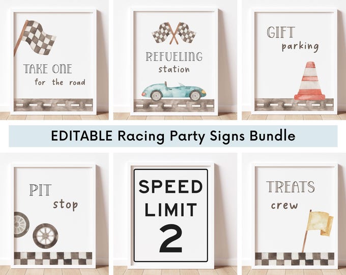 Fun Racing Signs Editable Racing Party Sign Bundle, Instant Download Racing Birthday ...