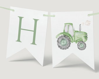 Editable Tractor Birthday Banner, Green Tractor B'day Party Decor, Farm Green Tractor Garland, Printable Tractor Decor, Digital Download