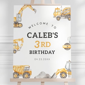 Editable Construction Birthday Welcome Sign, Construction Truck Any Age B'day Party Welcome Sign, Construction Signs Decor, Digital Download