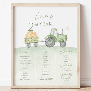 Segno di traguardo di compleanno trattore verde, modello modificabile, traguardo di compleanno trattore agricolo, segno di compleanno trattore 2° anno, download digitale