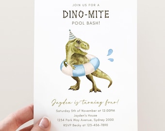 Editable Dinosaur Pool Birthday Invitation, T-Rex Pool Float Invite, Any Age Dino Pool B'day Party, Dino Swimming Invite, Digital Download
