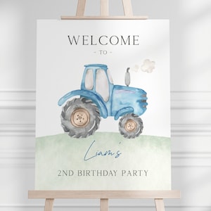Blue Tractor Welcome Sign, Editable Template, Tractor Farm Birthday Signs Decor, Blue Tractor Bday Party Welcome Sign, Digital Download