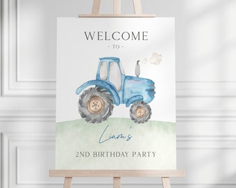 Blauer Traktor Willkommensschild, bearbeitbare Vorlage, Traktor Bauernhof Geburtstag Zeichen Dekor, Blauer Traktor Bday Party Willkommensschild, digitaler Download