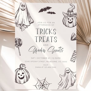 Invito alla festa di Halloween, Modello modificabile, Dolcetto o scherzetto Invito alla festa, Spooktacular Halloween Gender Neutral Invite, Download digitale