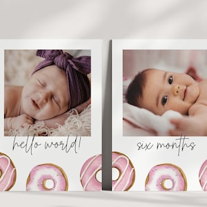 Donut First Birthday Photo Banner, Editable Template, Pink Donut Party Decor, Girl 1st Birthday Picture Banner, Sweet One Birthday Decor