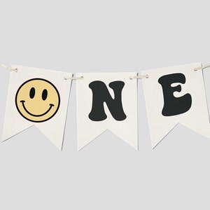 One Happy Dude High Chair Banner, Smiley 1st Birthday ONE Banner, One Happy Dude 1st Birthday High Chair Decoration, Digital Download