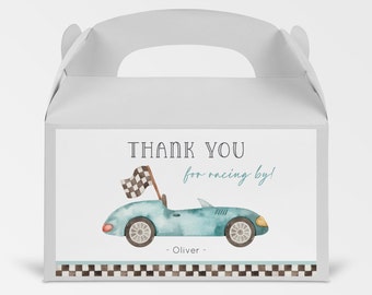 Editable Car Birthday Gable Box Label, Vintage Blue Race Car Goodie Box Sticker, Racing Birthday Party Thank You Favors, Digital Download