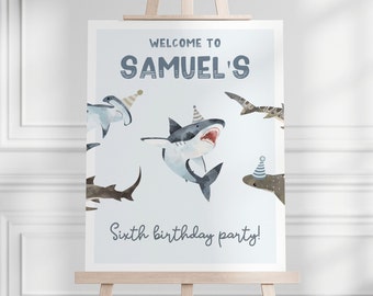 Shark Birthday Welcome Sign, Editable Template, Sharks B'day Party Signs, Shark Jawsome Party, Under The Sea B'day Decor, Digital Download