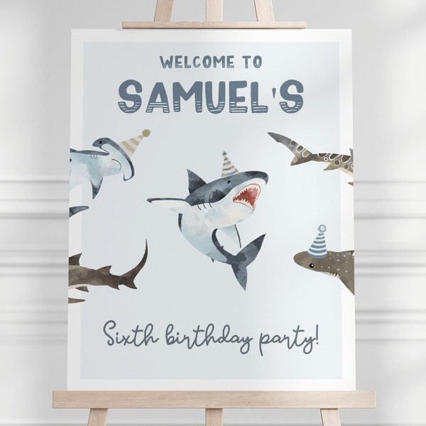 Shark Birthday Welcome Sign, Editable Template, Sharks B'day Party Signs, Shark Jawsome Party, Under The Sea B'day Decor, Digital Download