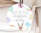 Thanks for Hopping By Easter Party Tag, Editable Easter Bunny Birthday Tag Template, Easter Egg Hunt Party Favors Label, Digital Download