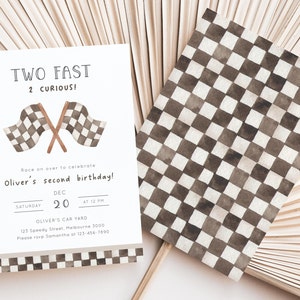 TWO Fast 2 Curious Racing Invitation, Editable Template, Racing Flags Invite, Two Fast B'day Invite, Racing Car Party, Digital Download image 3