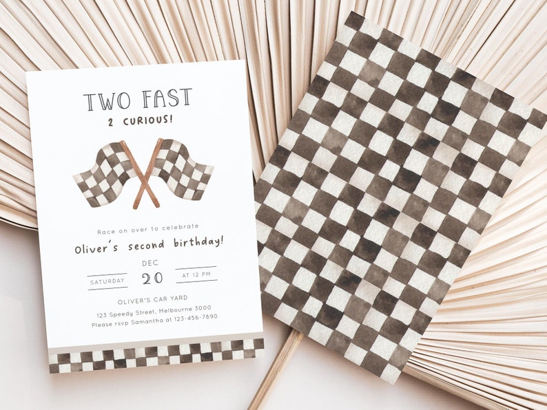 TWO Fast 2 Curious Racing Invitation, Editable Template, Racing Flags Invite, Two Fast B'day Invite, Racing Car Party, Digital Download image 3