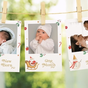 Christmas Birthday 12 Months Photo Banner, Editable Onederful First X&#39;mas Photo Banner Sign, Oh What Fun Christmas Party, Digital Download