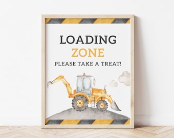 Construction Favors Sign, Editable Template, Construction Trucks Loading Zone Sign, Construction Birthday Party Decor, Digital Download