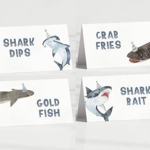 Bewerkbare haaienvoedseltenten, haaien verjaardagsfeestje voedseletiketten, grote witte haai verjaardag, Under The Sea Party-labels decor, digitale download