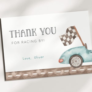 Car Thank You Card, Editable Racing Thank You Note, Vintage Blue Car Birthday Card, Two Fast Bday Party Note Card, Digital Download