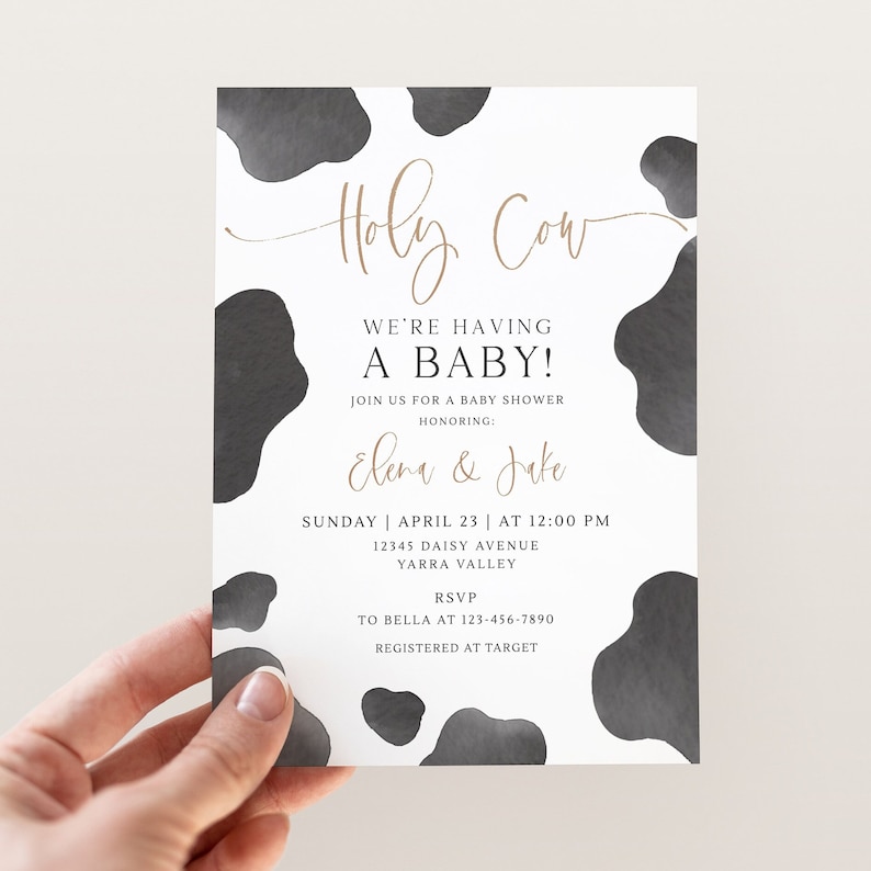 Holy Cow Baby Shower Invitation, Editable Template, Cow Themed Baby Shower Invite, Books For Baby & Diaper Raffle Set, Digital Download image 2