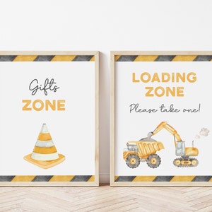 Bouw geschenken &gunsten borden, truck party borden, bouw vrachtwagen verjaardag decoratie, Digger Trucks tafelborden, digitale download