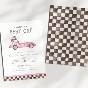 Pink Race Car First Birthday Invitation, Editable Template, Girl Fast ...