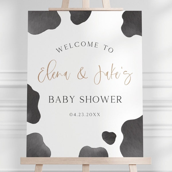 Cow Themed Baby Shower Welcome Sign, Editable Template, Holy Cow Baby Shower Party Sign, Boho Cow Party Welcome Sign Decor, Digital Download