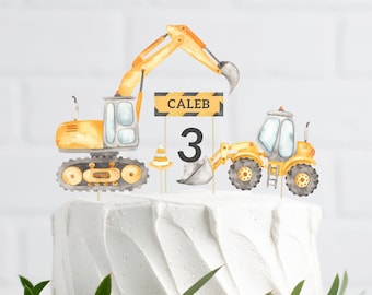 Editable Construction Cake Toppers, Printable Excavator Truck Cake Topper, Construction Birthday, Boy Digger Party Decor, Digital Download