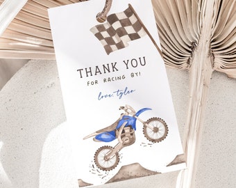 Editable Dirt Bike Thank You Tag, Blue Dirt Bike Birthday Favor Tag, Racing Bike Birthday Favors Tag, Blue Dirt Bike Party, Digital Download