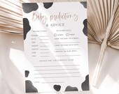 Cow Baby Predictions Baby Shower Game, Editable Holy Cow We're Having A Baby, Cow Print Baby Prediction Advice Game Card, Digital Download