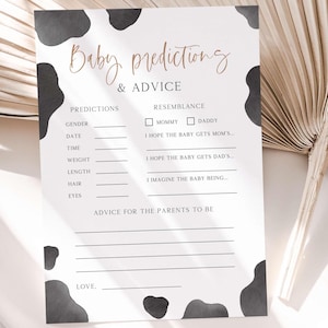 Jeu de shower de bébé prédictions de bébé vache, carte de jeu de conseils prédiction bébé vache modifiable, nous allons avoir un bébé, téléchargement numérique
