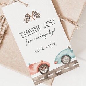Editable Racing Birthday Thank You Tag, Two Fast Party Favor Tag, Race Car B&#39;day Decoration, Fast One Vintage Race Cars, Digital Download