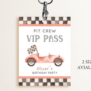 Race Car Pit Crew Pass, Editable Template, Vintage Red Car Party, VIP Pass Tag Label, Printable Racing Pit Crew Pass Decor, Digital Download