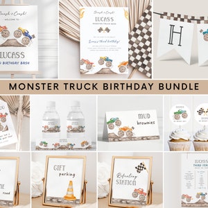 Monster Truck Birthday Invitation Bundle, Editable Template, Monster Truck Any Age Birthday Invite & Party Decor Package, Digital Download