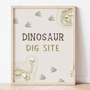 Dinosaur Dig Sign, Editable Template, Dino Dig Site Poster, Fossils Bday Game Decoration, Modern T-rex Birthday Party Sign, Digital Download