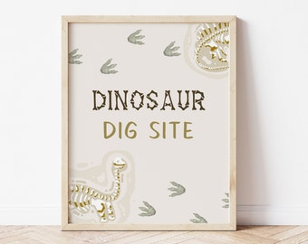 Znak Dinosaur Dig, Szablon Edytowalny, Plakat Dino Dig Site, Dekoracja Gry Urodzinowej Fossils, Nowoczesny Znak Urodzinowy T-rex, Pobieranie Cyfrowe