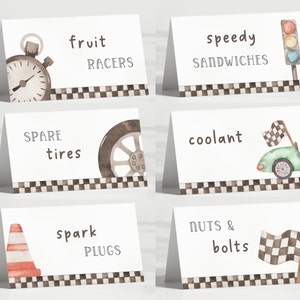 Editable Racing Food Tents, Green Car Birthday Party Decor, Printable Food Drink Labels, Two Fast Bday Decor, Vintage Car Party Decoration