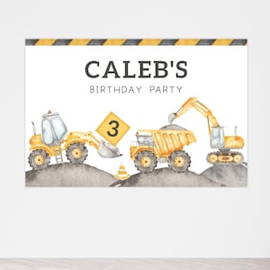 Editable Construction Birthday Banner, Any Age Construction Trucks Wall Banner Decor, Excavator Happy B&#39;day Party Backdrop, Digital Download