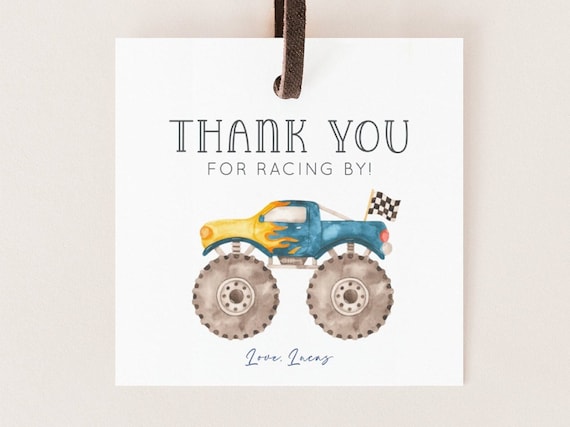 Monster Truck Favor Tag, Editable Template, Monster Truck Gift Tag, Blue Monster Truck Thank You Tag, Printable Trucks Tag, Digital Download