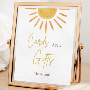 Cartoline e regali Sunshine, decorazioni per la tavola modificabili Little Sunshine Baby Shower Gifts, targhetta moderna per feste di compleanno a tema sole, download digitale