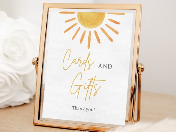 Sunshine Cards & Gifts Sign, Editable Little Sunshine Baby Shower Gifts Table Decor, Modern Sun Themed Birthday Party Sign, Digital Download